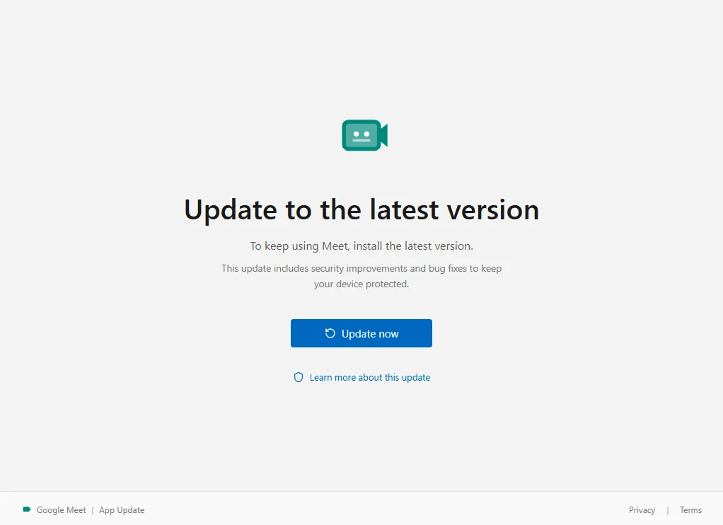 Update to the latest version - a fake update notice for Google Meet that enrolls the user in an attackers device management system. 